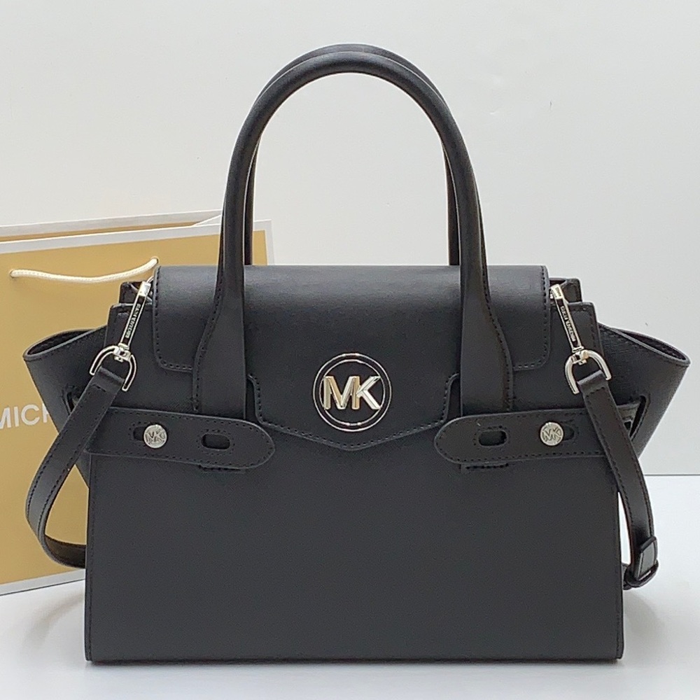 MICHAEL KORS Carmen Medium Flap Saffiano Leather Belted Satchel Black color - Picture 14 of 16